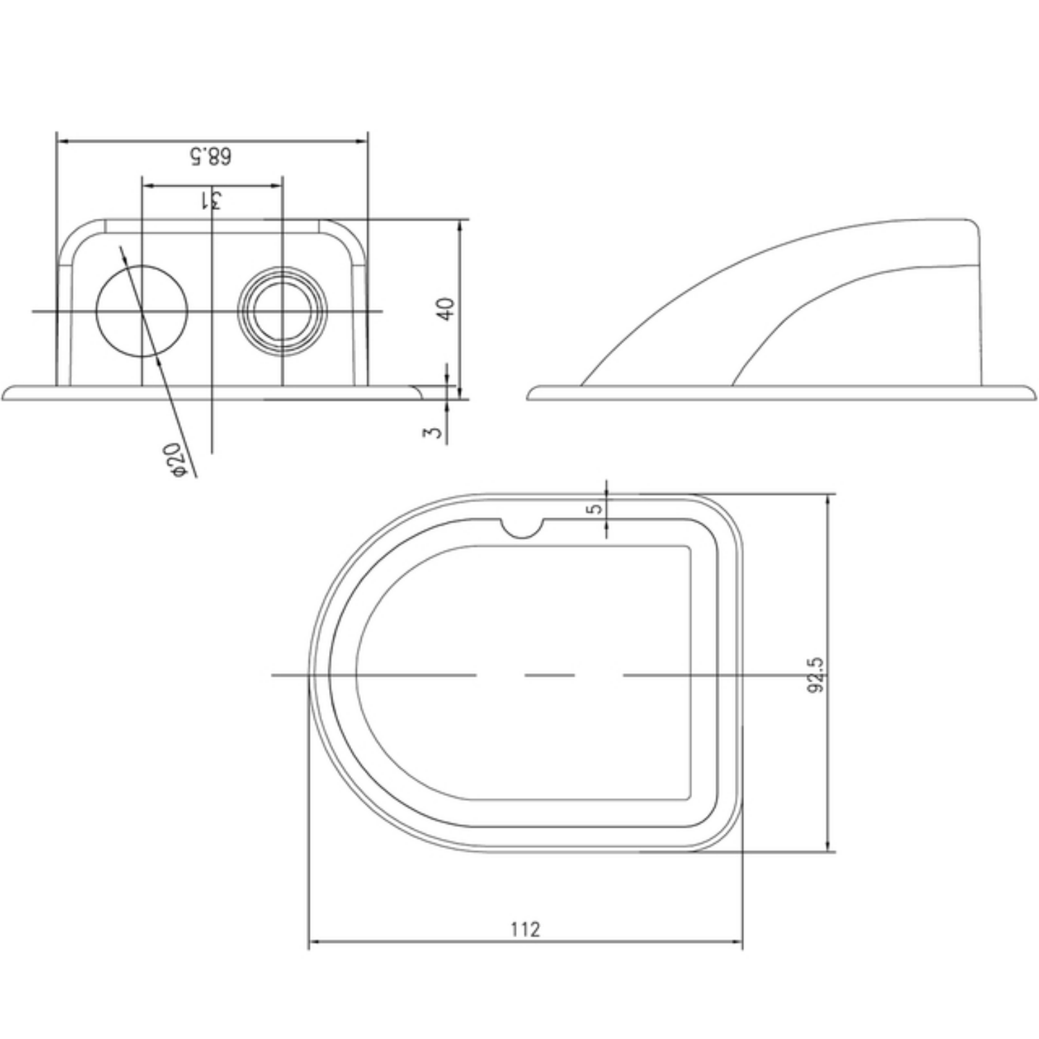 Dachdurchführung mit Kabelverschraubung, ABS