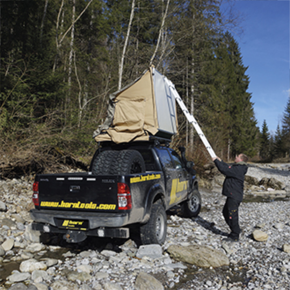 Horntools, Dachzelt Desert 120cm sandfarben mit Vorzelt